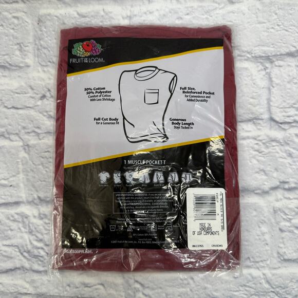 Vintage Fruit of the Loom Deadstock Muscle Pocket T Red Size M New 2001 Y2K - Picture 3 of 3
